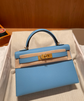 에르메스 미니 켈리백19 라이트블루 금장 앱송